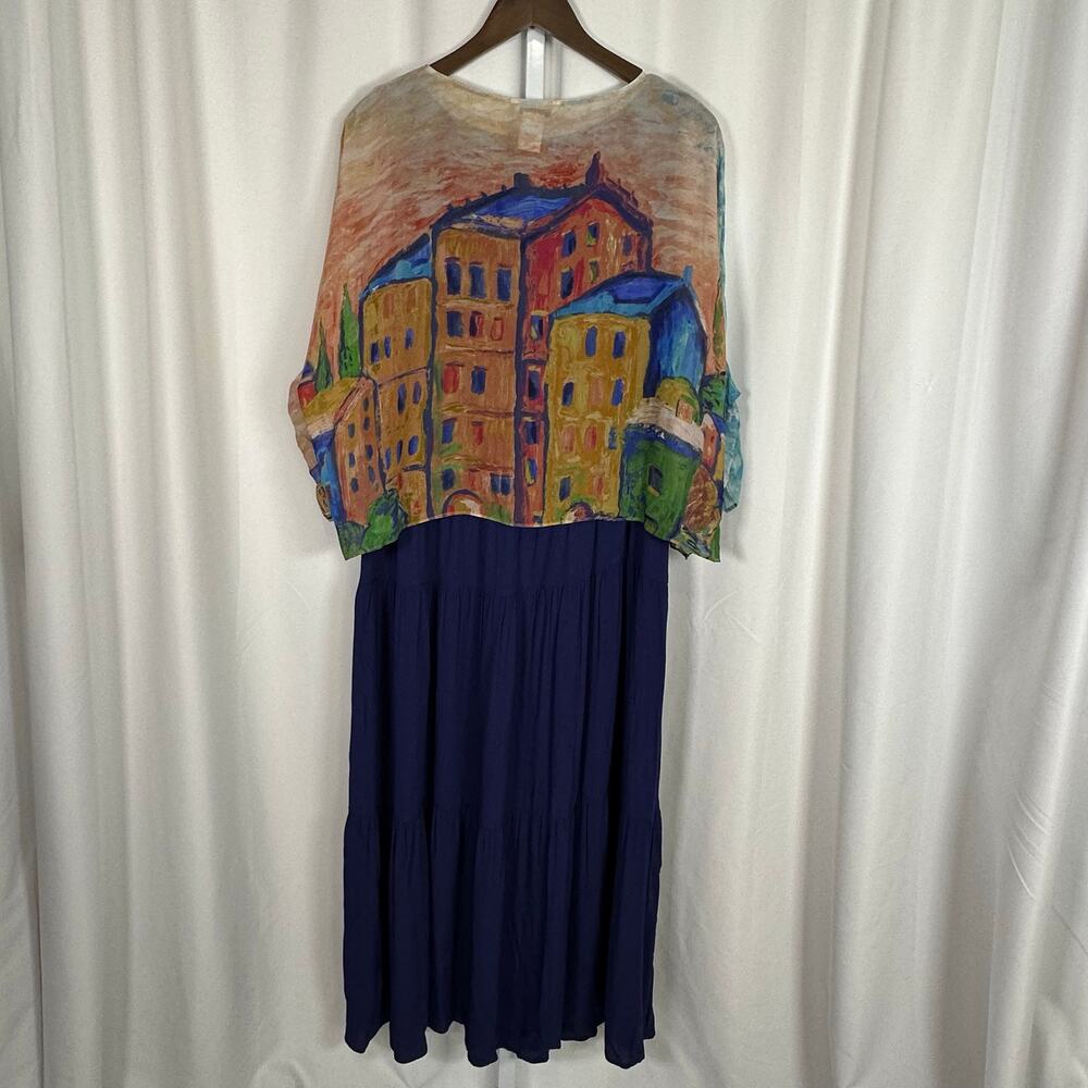 NWT John Mark‎ Tiered Printed Crew Neck Short Sleeve Dress M Artsy Cruise Modest - Picture 5 of 14